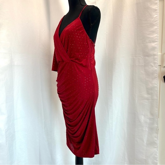 Marciano for Guess red crystal rhinestone embellished one shoulder ruched dress - Picture 10 of 17